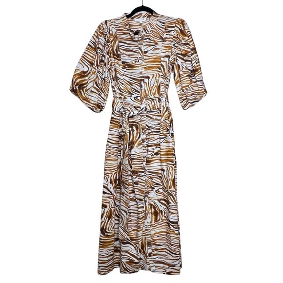 Anthropologie Love The Label Honey Puff Sleeve Swirl Midi Dress Zebra S NWT - Picture 5 of 15